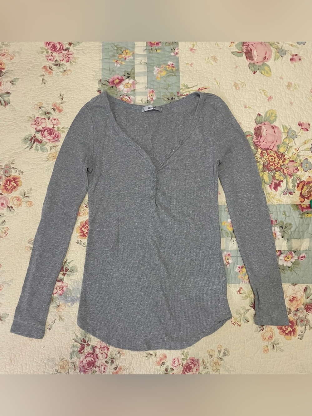 Papaya Gray Long Sleeve Henley Top